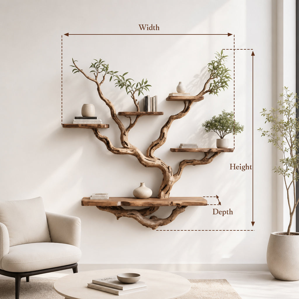 Floating Bookshelf – Tree Branch Wall-Mounted Bookcase for Rustic Home Decor