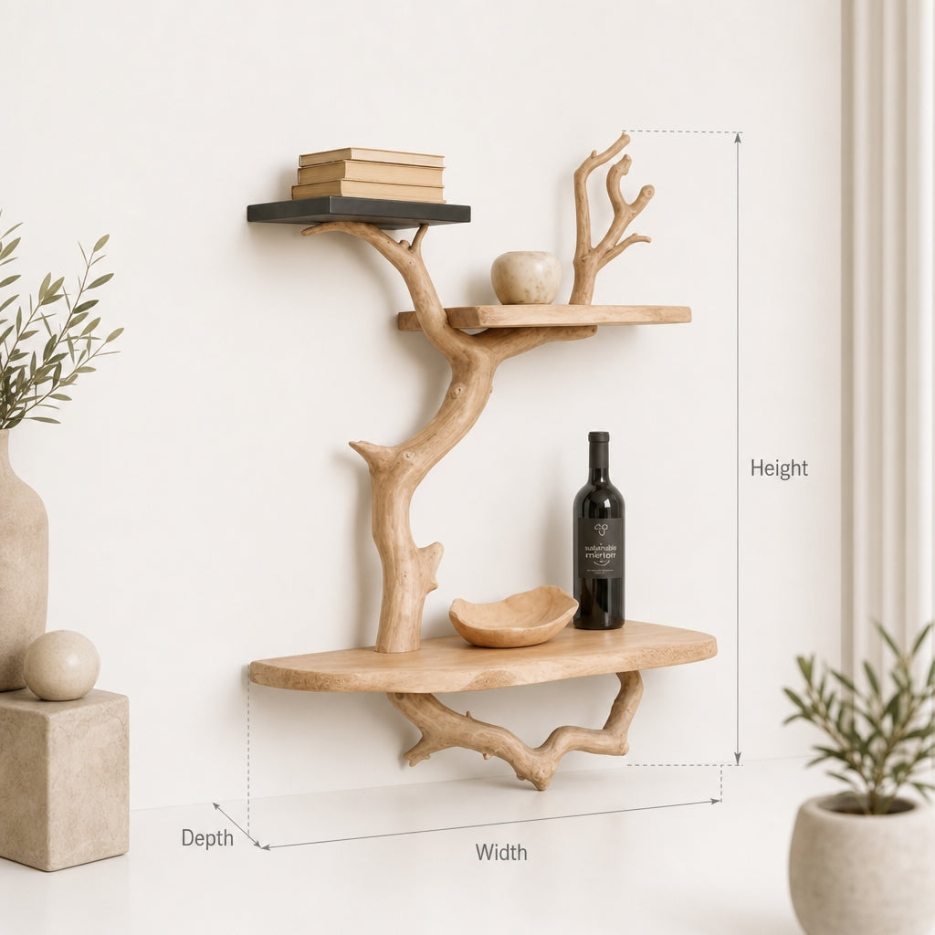 Floating Corner Tree Branch Bookshelf – Driftwood Wall Decor
