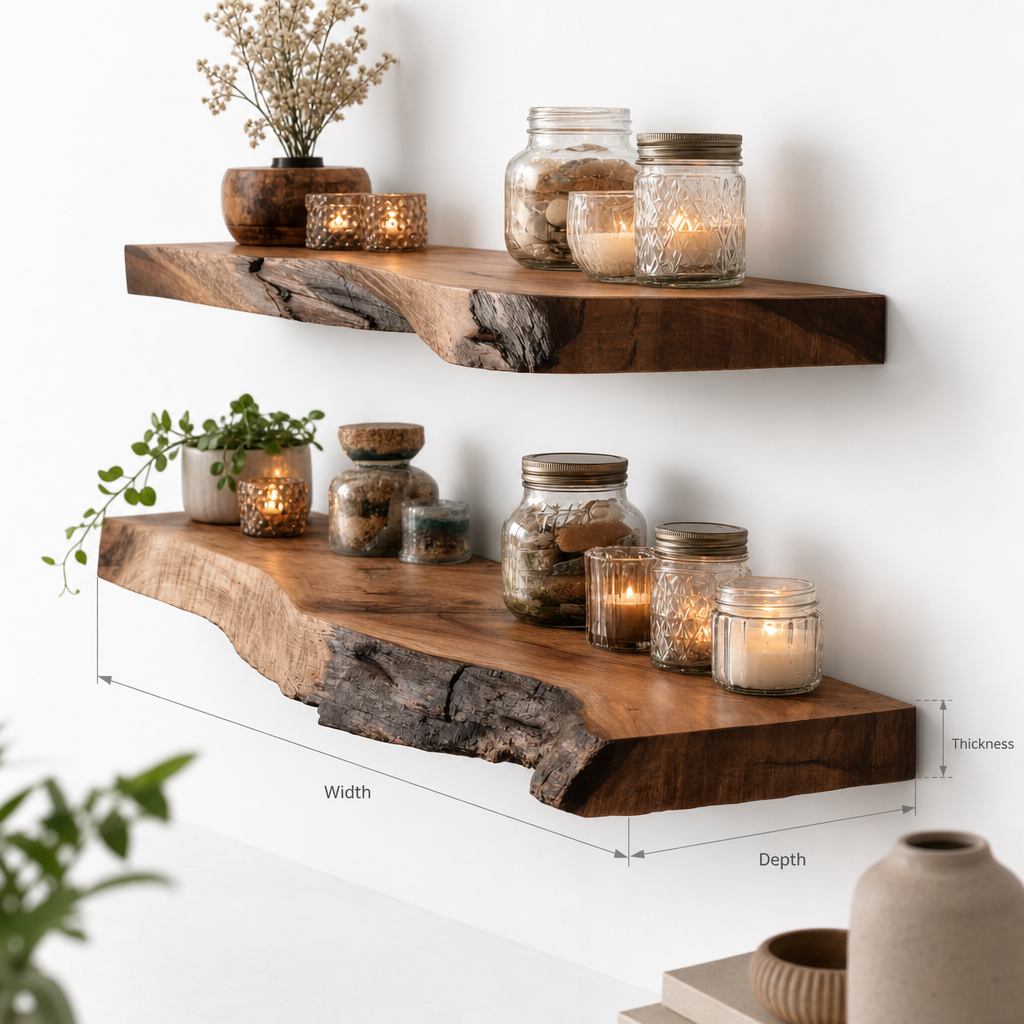 Floating Corner Wall Shelf – Live Edge Bookshelf for Décor & Housewarming Gift