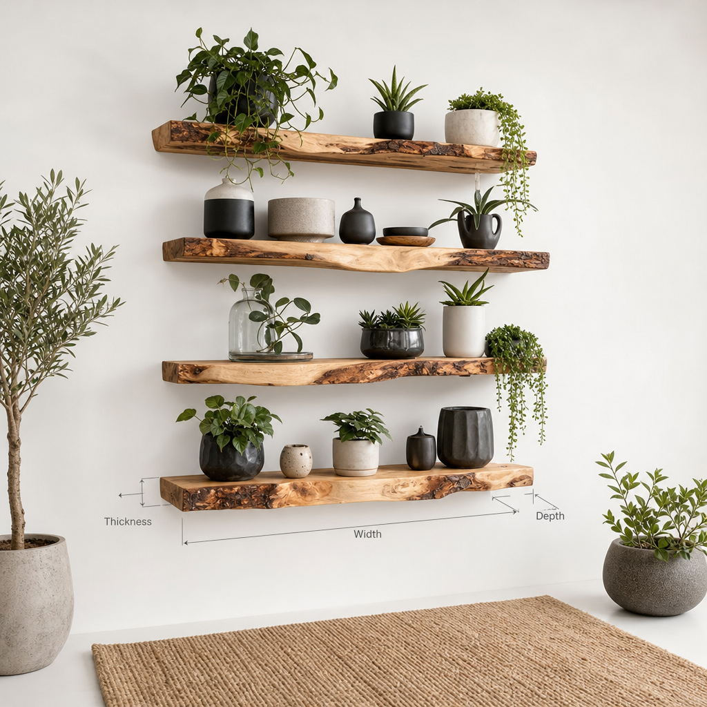 Floating Wall Shelf – Live Edge Custom Shelf for Home Décor & Housewarming Gift