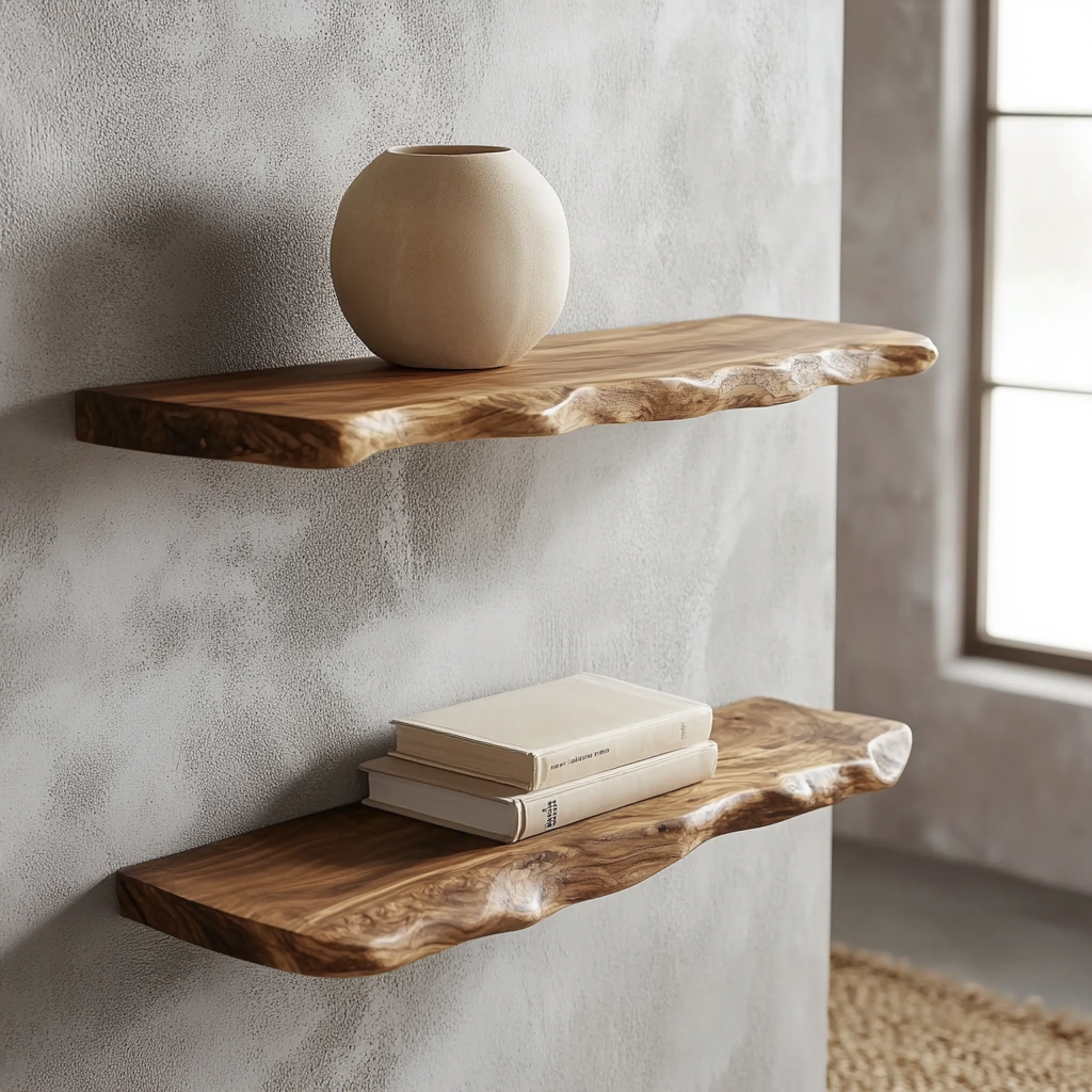 Handmade live edge shelves for modern rustic interiors