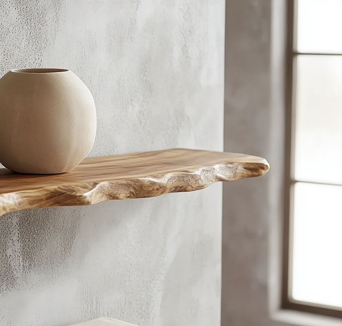 Live edge floating shelves made from natural wood