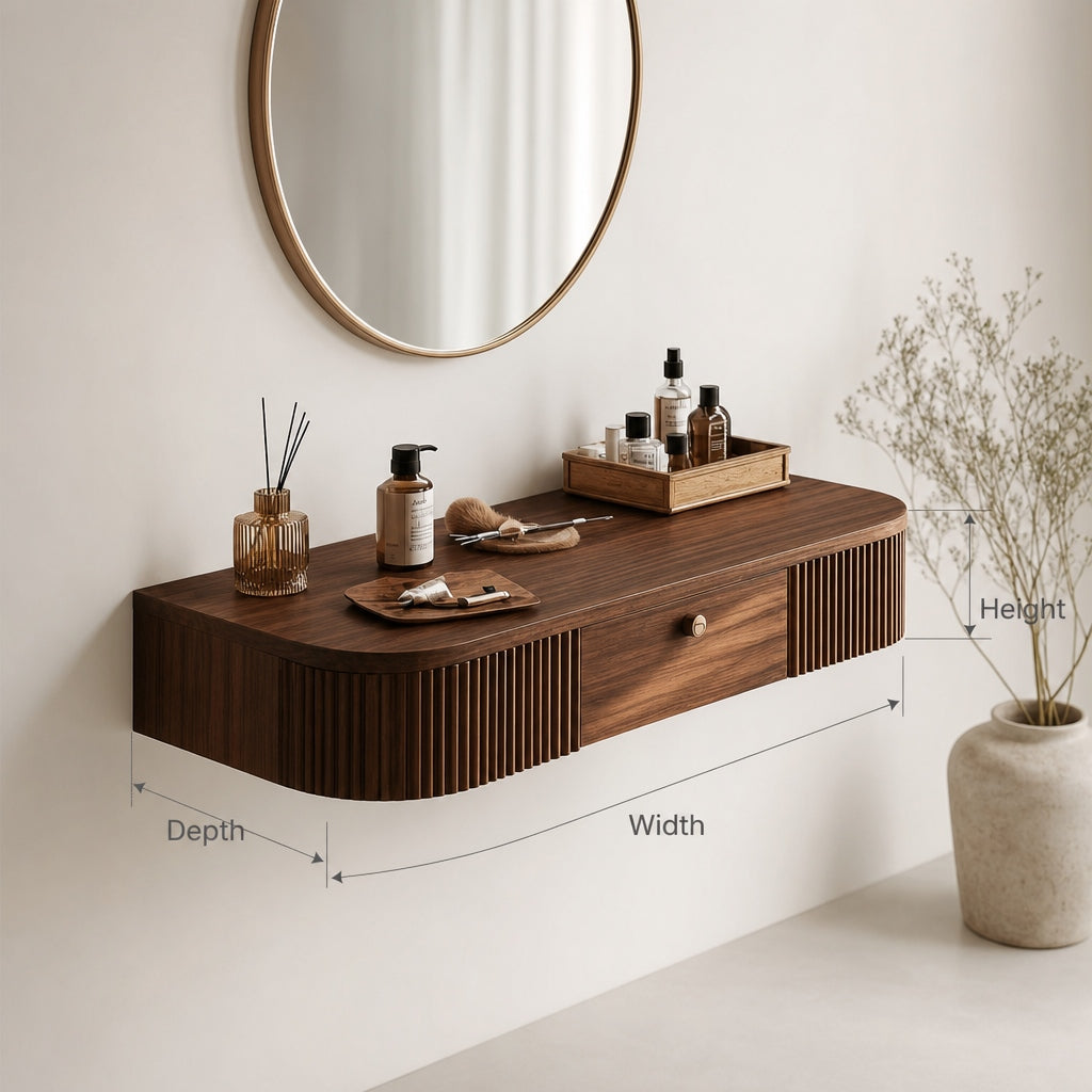 Floating Fluted Solid Wood Vanity Table – Elegant Modern Vanity Masterpiece