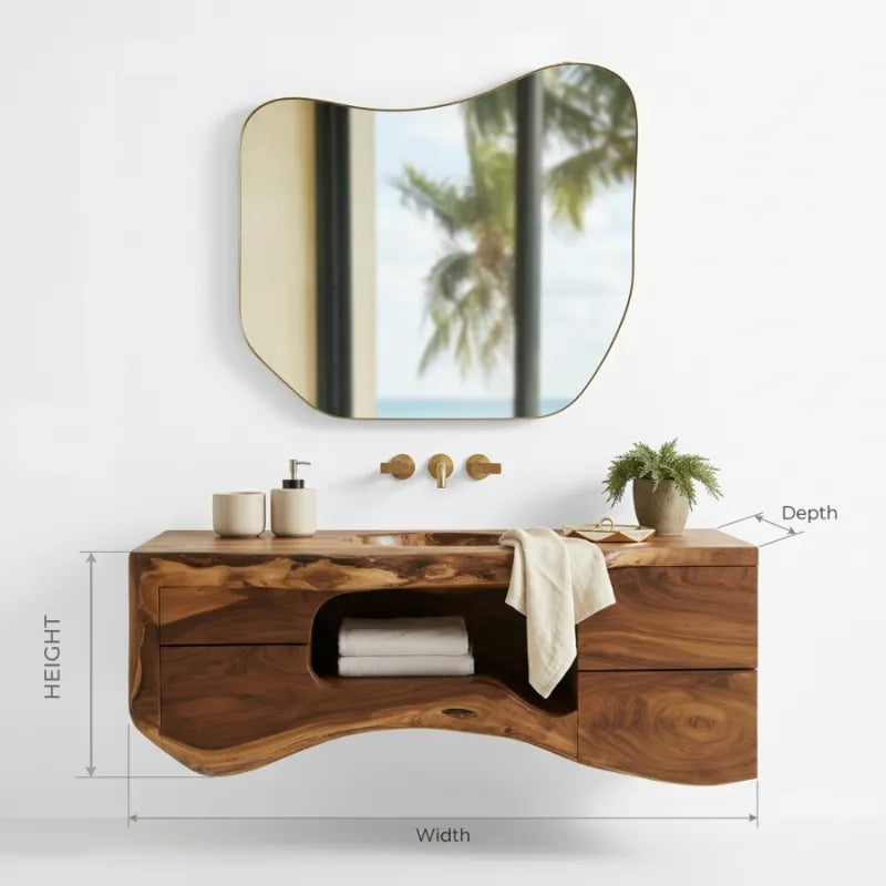 Floating Live Edge Solid Wood Bathroom Vanity – Modern Organic Luxury Console