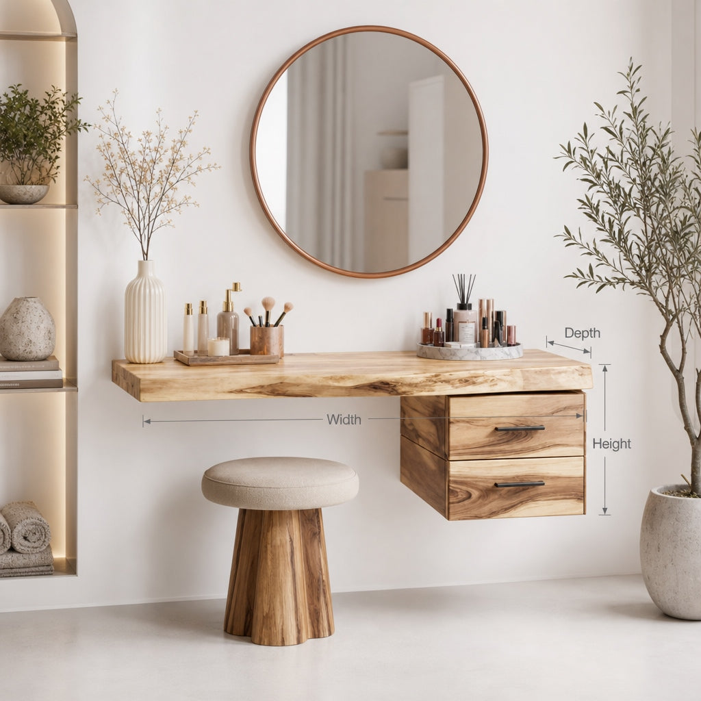 Floating Live Edge Solid Wood Vanity Table – Organic Modern Masterpiece