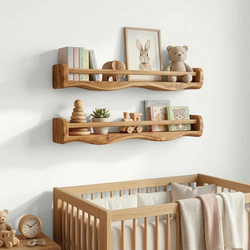 Handmade Wood Floating Shelves, Natural Nursery Decor, Kids Room Wall Organizer