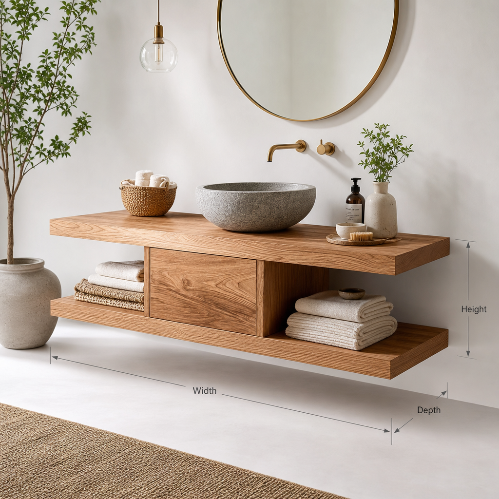 Floating Solid Wood Bathroom Vanity – Modern Minimalist Bathroom Furniture
