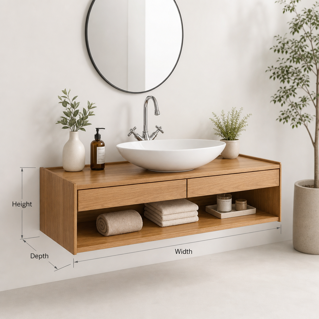 Floating Solid Wood Bathroom Vanity with Drawer – Modern Wall-Mounted Console
