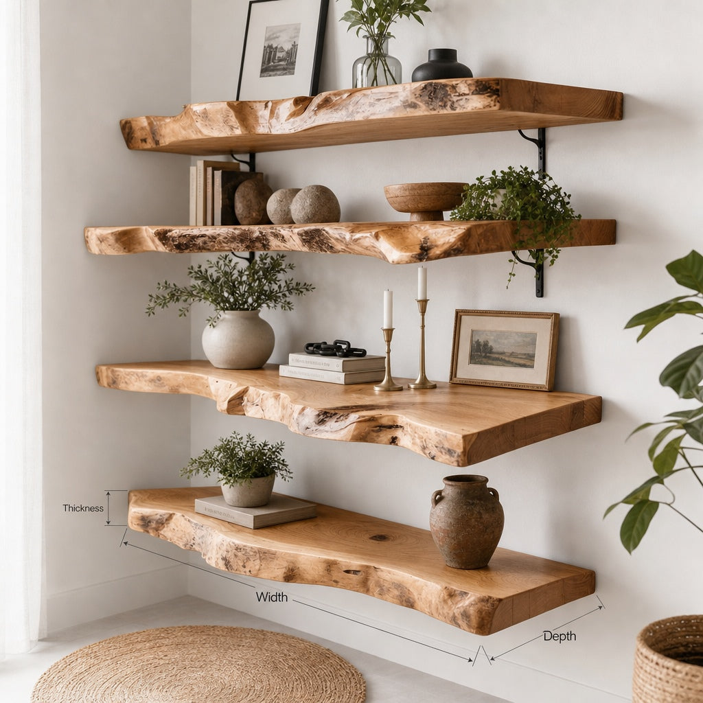 Floating Wall Shelf – Solid Wood Shelf for Living Room Organization & Christmas Gift