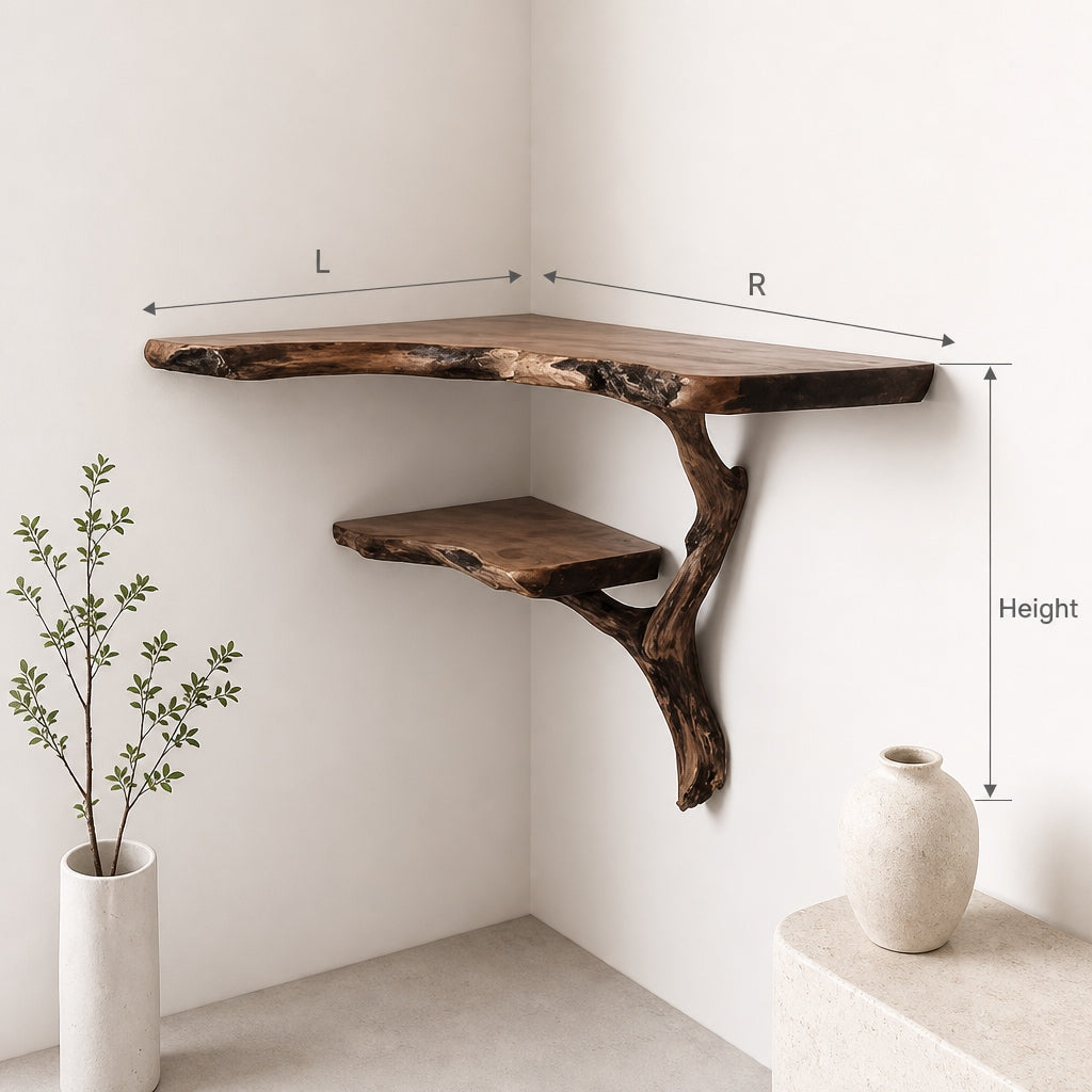Floating Wood Tree Shelf – Solid Wood Wall-Mounted Bookshelf Decor Art