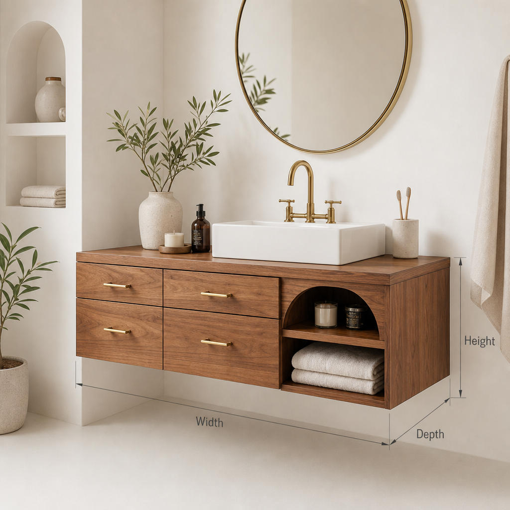 Floating Wooden Bathroom Vanity – Handmade Rustic Solid Wood Sink Cabinet