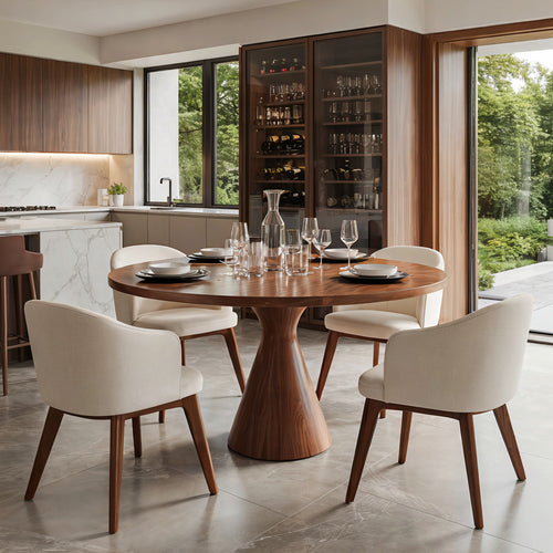 Flowing Pedestal Solid Wood Round Dining Table - Japandi Living Sculpture