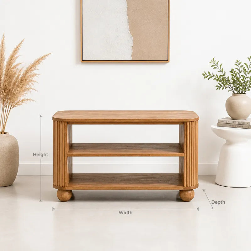Fluted Solid Wood Entryway Bench with Spherical Legs