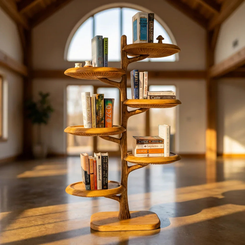 Freestanding Mushroom Tree Bookshelf With Carved Gill Shelves - Ashdeco 2026