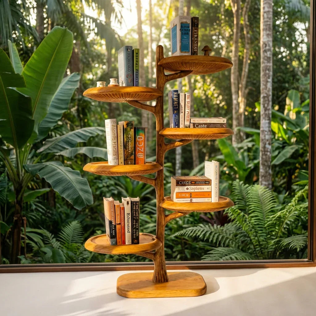 Freestanding Mushroom Tree Bookshelf With Carved Gill Shelves - Ashdeco 2026
