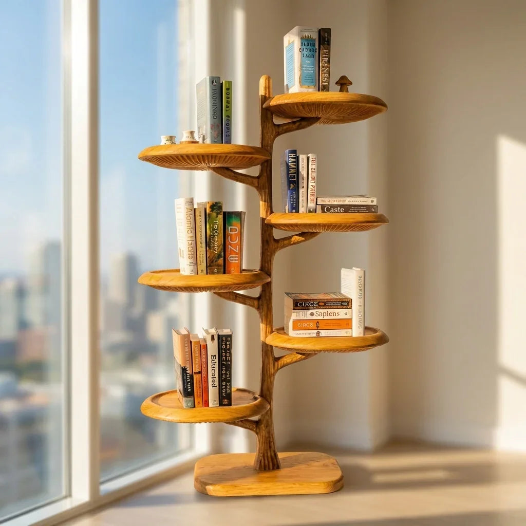 Freestanding Mushroom Tree Bookshelf With Carved Gill Shelves - Ashdeco 2026
