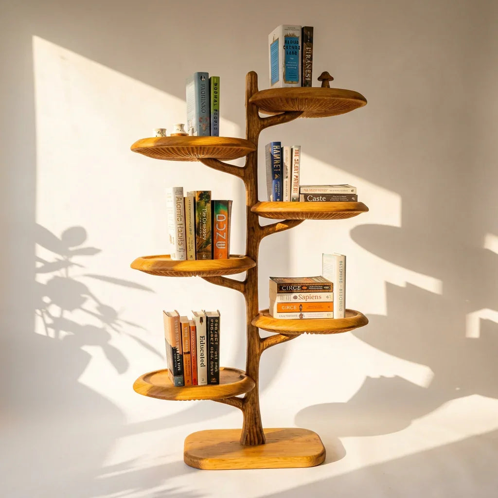 Freestanding Mushroom Tree Bookshelf With Carved Gill Shelves - Ashdeco 2026
