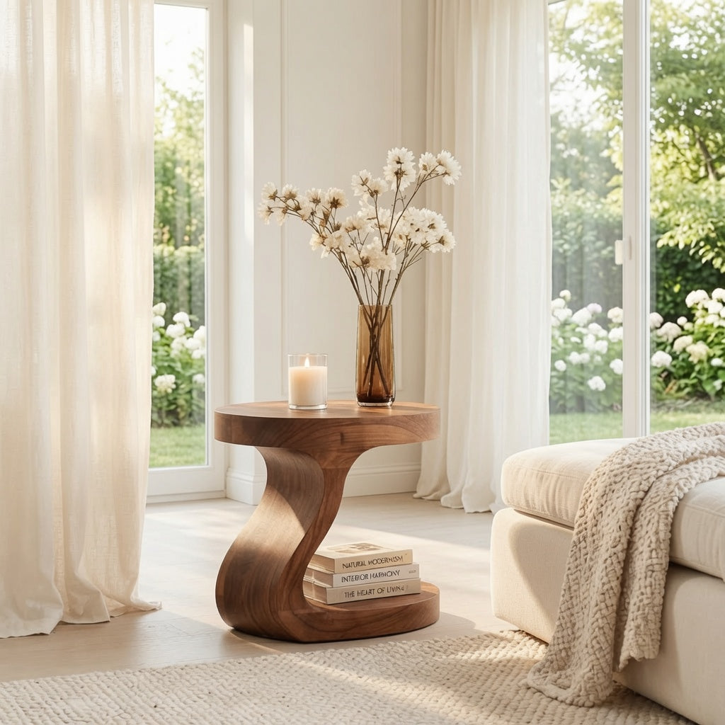 Elegant S-curve accent table made from premium wood