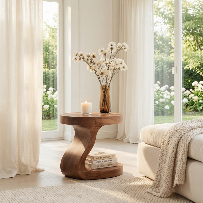 Elegant S-curve accent table made from premium wood