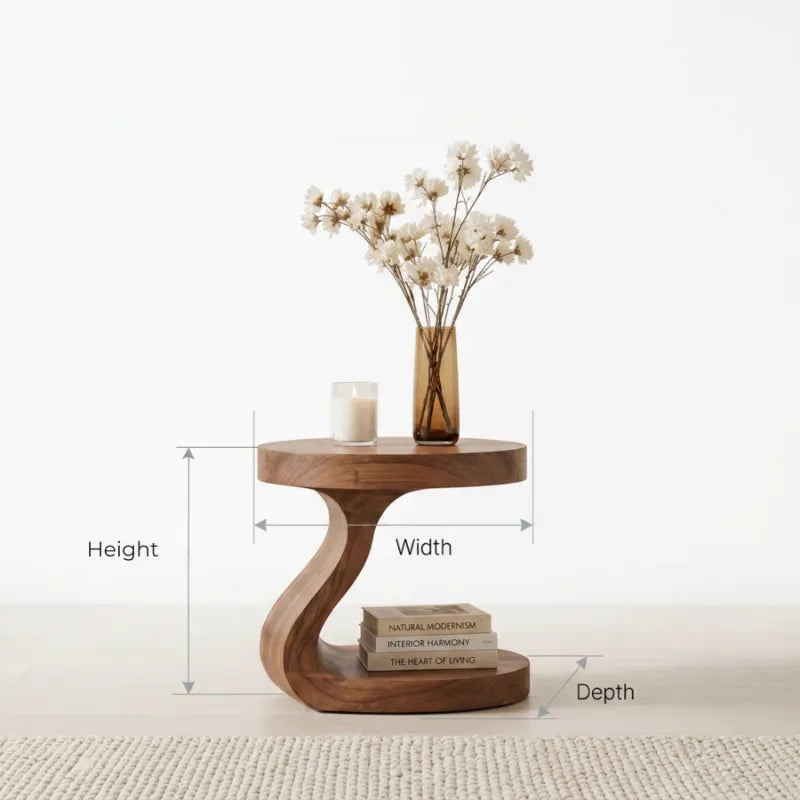 Graceful S-Curve Sculptural Solid Wood End Table
