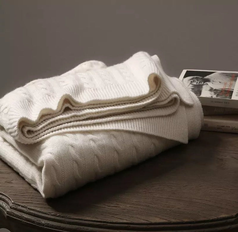 Creamy Knitted Cashmere Blanket Throw