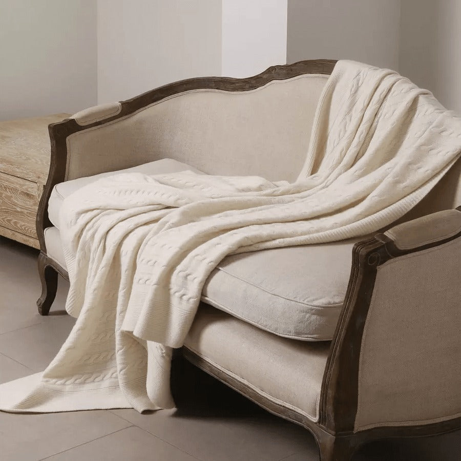 Creamy Knitted Cashmere Blanket Throw