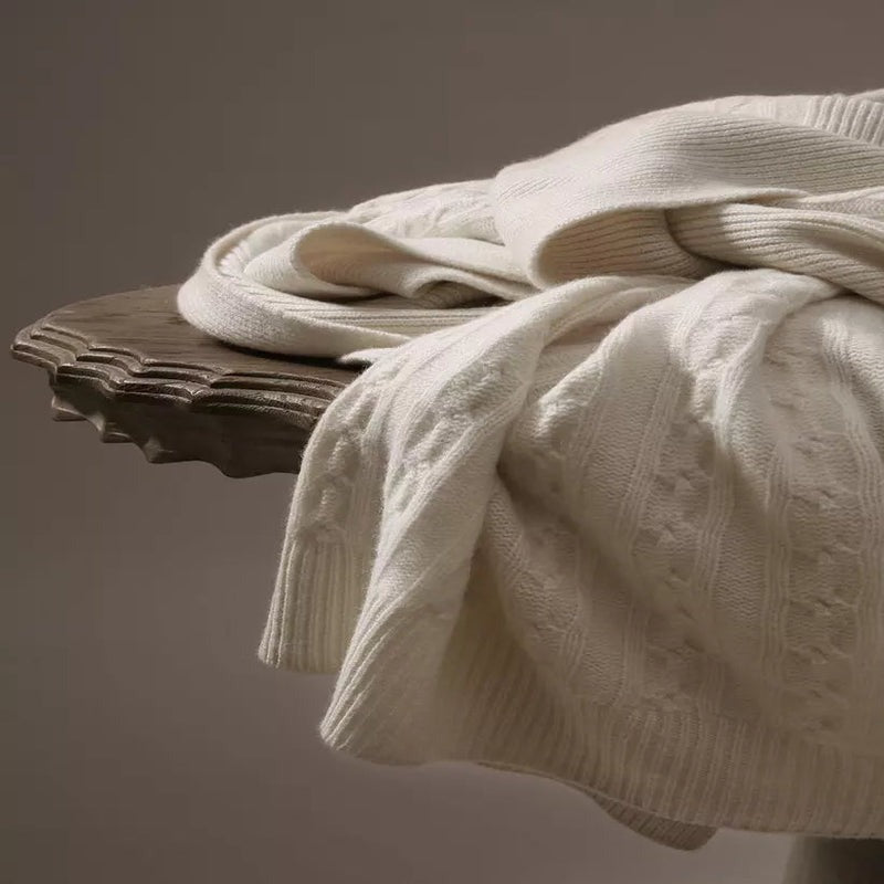 Creamy Knitted Cashmere Blanket Throw