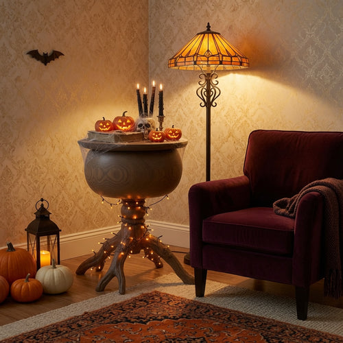 Halloween Cauldron Tree Root Solid Wood End Table - Spooky Sculptural Side Table