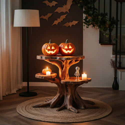 Halloween Tree Branch Multi-Tier Solid Wood End Table