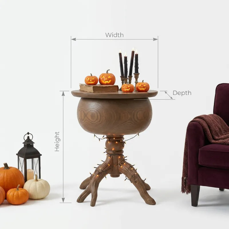 Halloween Cauldron Tree Root Solid Wood End Table - Spooky Sculptural Side Table