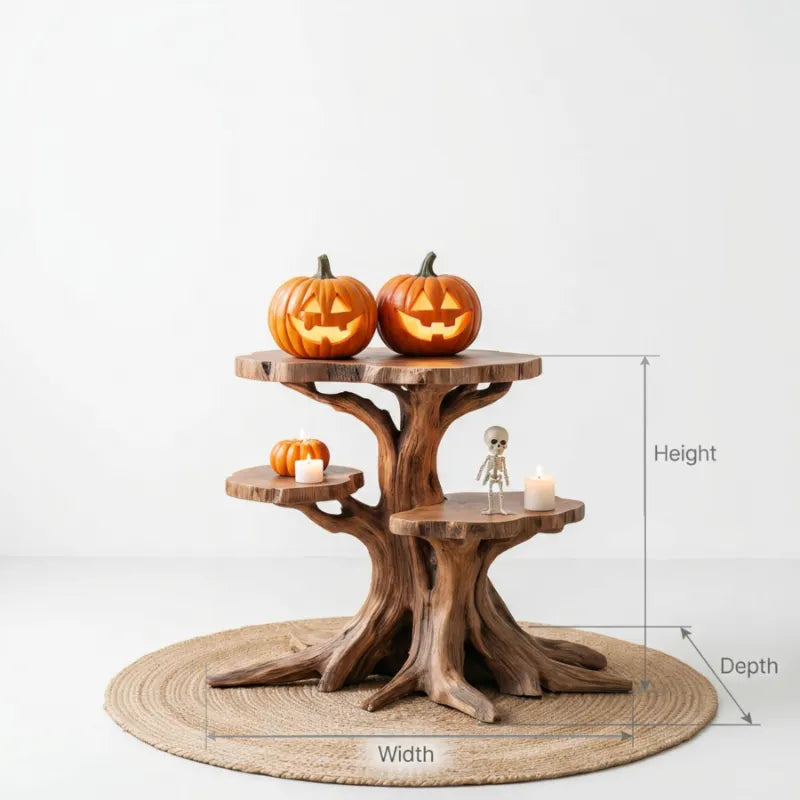 Halloween Tree Branch Multi-Tier Solid Wood End Table