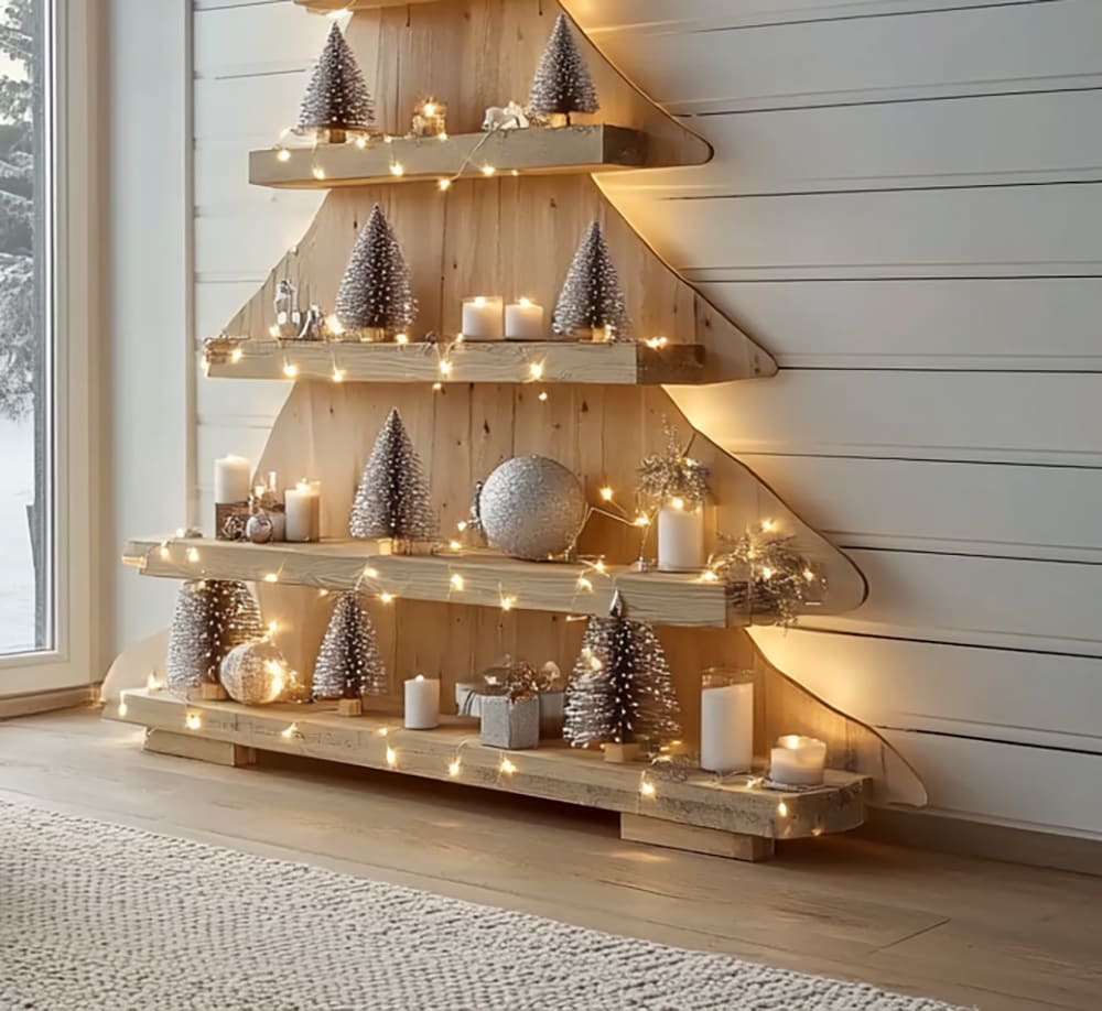 Artistic solid wood Christmas tree bookshelf