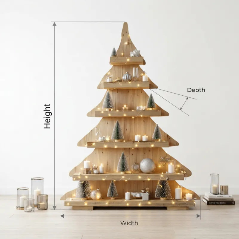 Hand-Carved Solid Wood Christmas Tree Display Shelf
