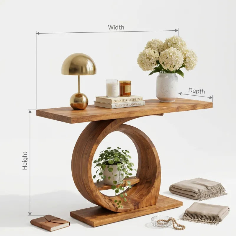 Hand-Carved Solid Wood Ring Console Table - Modern Sculptural Entryway & Hallway Table