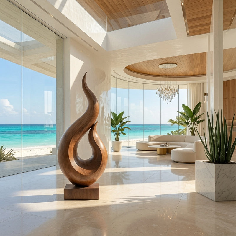 Handcrafted abstract wood statue in solid wood