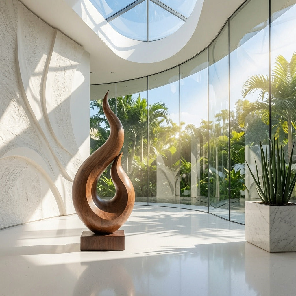 Premium handcrafted wooden art statue designed to create a striking focal point in luxury interiors