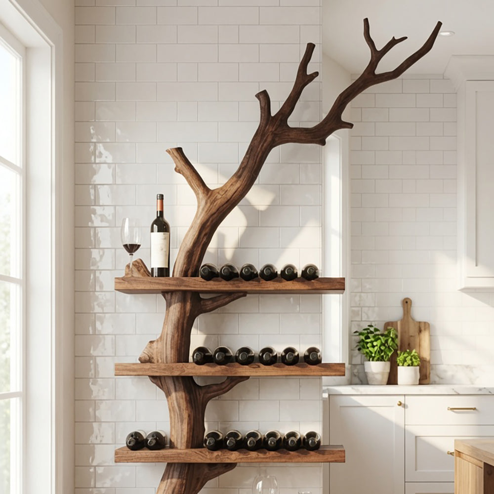 Organic modern wine rack with glass holder