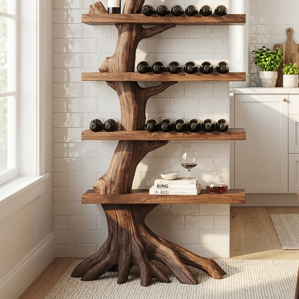 Artistic solid wood wine rack with branch design
