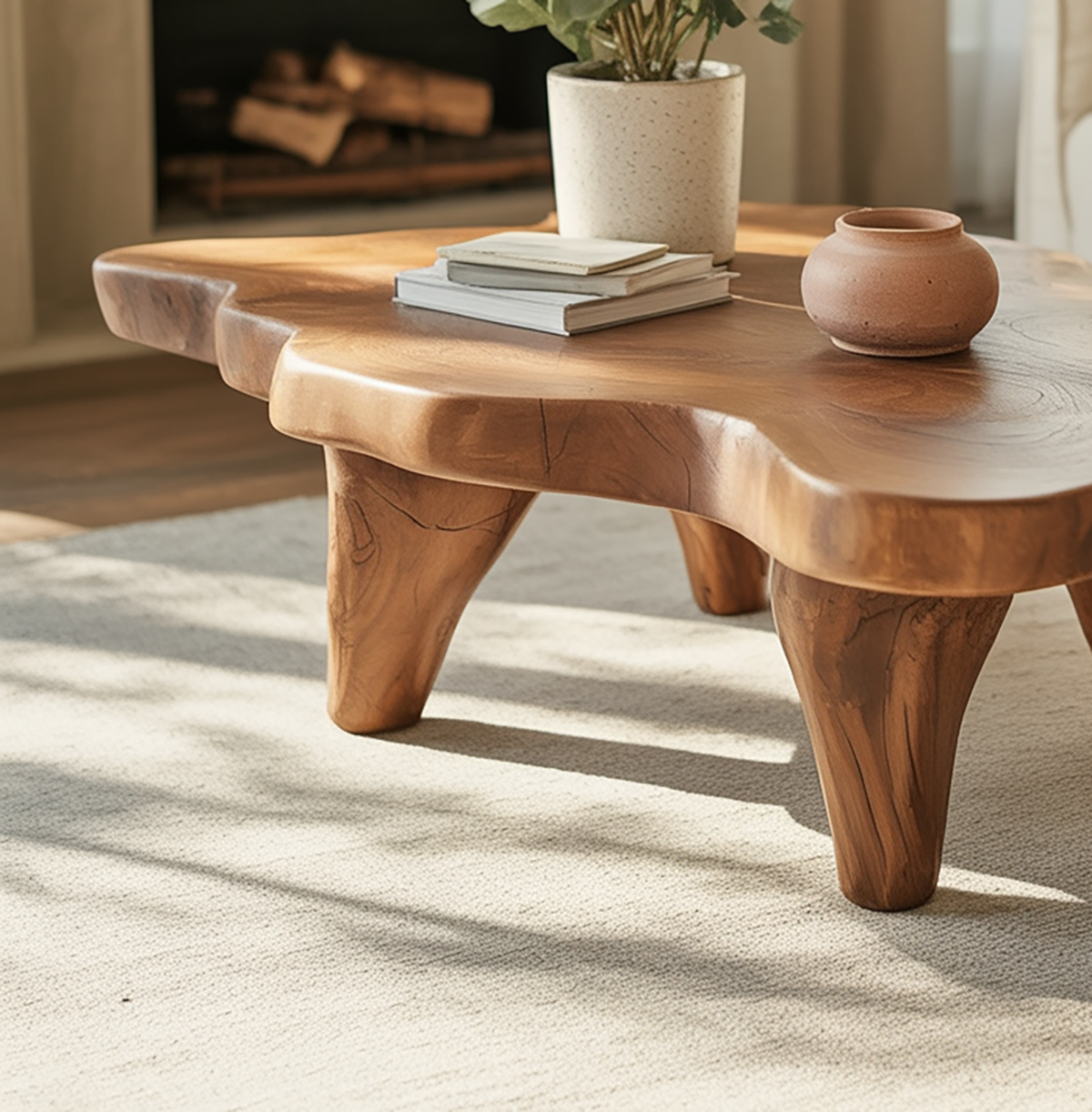 Solid wood center table for modern living room interiors