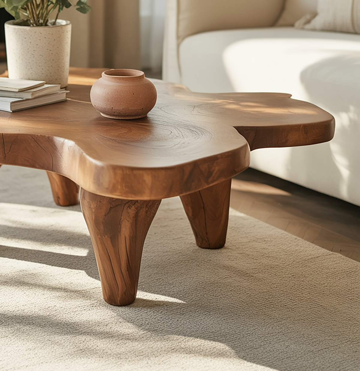 Unique wooden coffee table with artistic handcrafted design