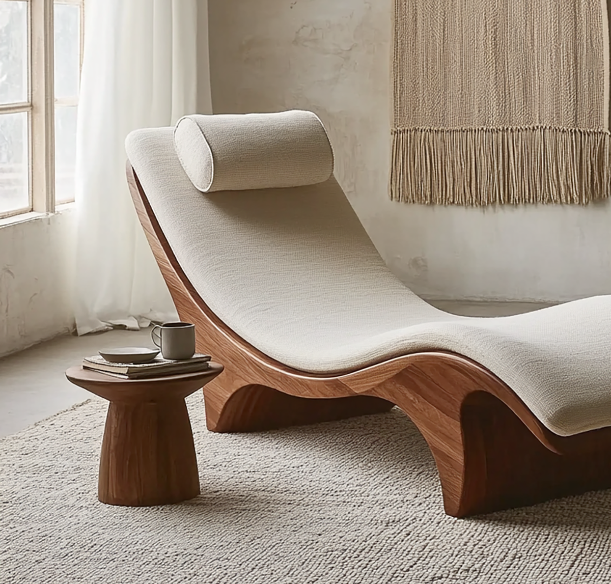 Aesthetic wood daybed for relaxation and modern interiors
