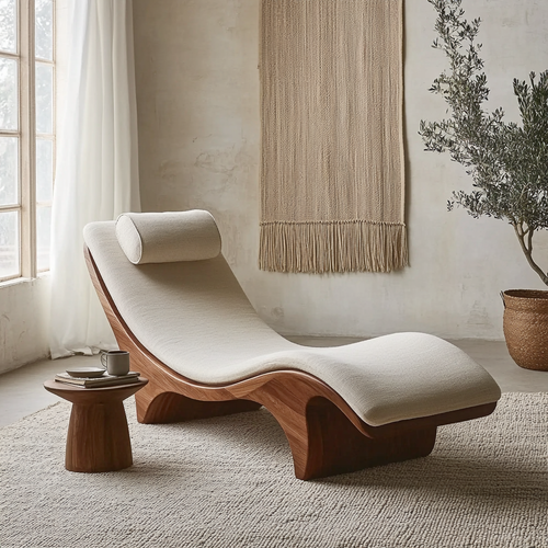 Handcrafted Curved Wood Daybed-Aesthetic Furniture for Reading Nook & Spa