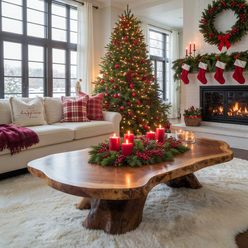Handcrafted live-edge Christmas coffee table in solid wood