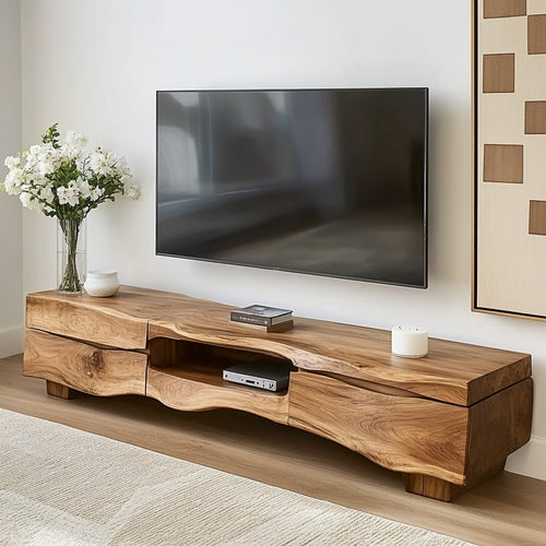 Handcrafted Live Edge Solid Wood TV Console with Storage
