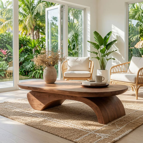 Handcrafted Live Edge Wood Sculptural Coffee Table For Living Room