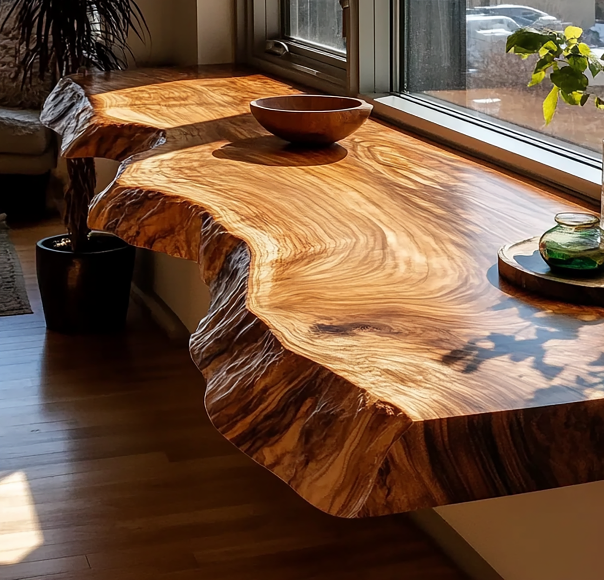 Solid reclaimed wood table with natural texture and vintage style