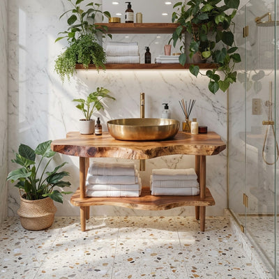 Handcrafted Natural Edge Wood Bathroom Vanity with Sculptural Base