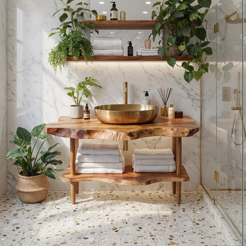 Handcrafted Natural Edge Wood Bathroom Vanity with Sculptural Base