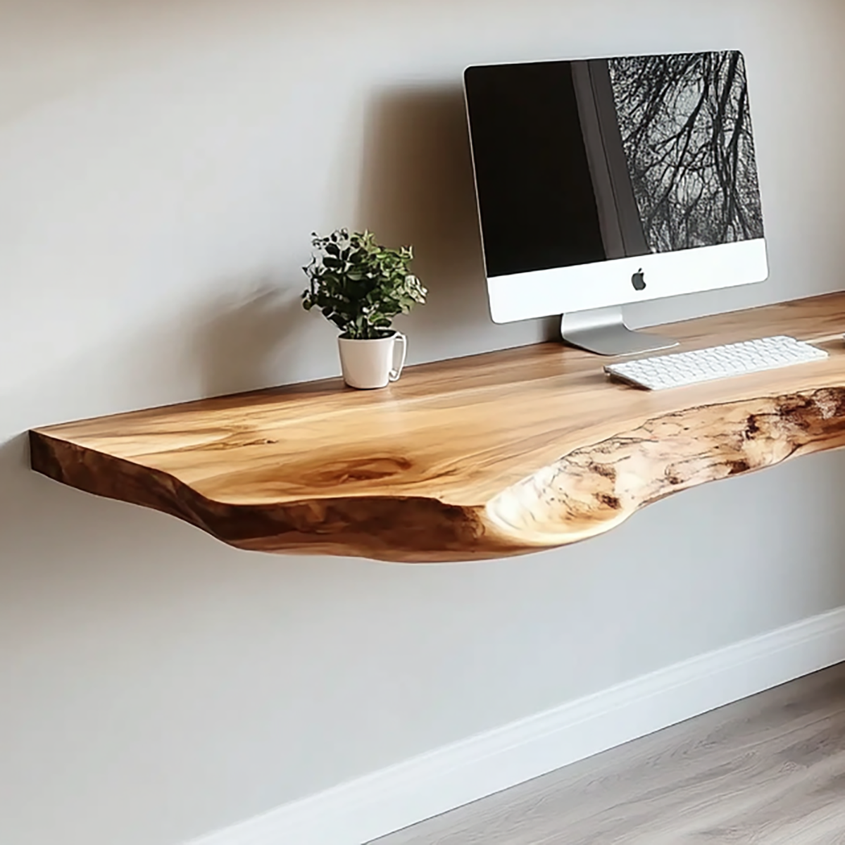 Organic wall shelf made from solid natural wood