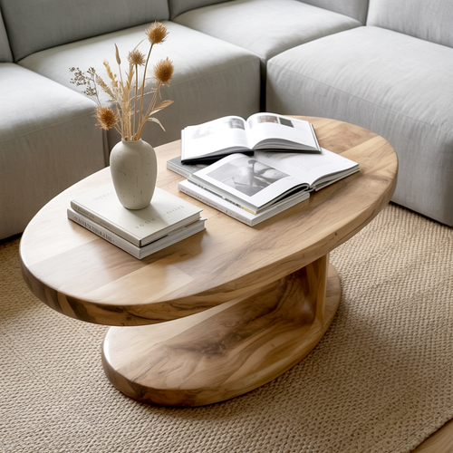 Handcrafted Oval Solid Wood Coffee Table Organic Elegance Meets Everyday Functionality